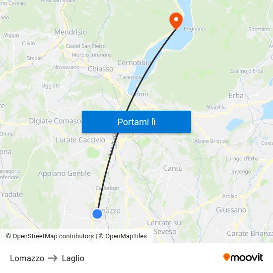 Lomazzo to Laglio map