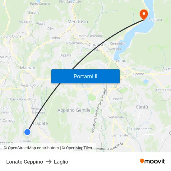 Lonate Ceppino to Laglio map