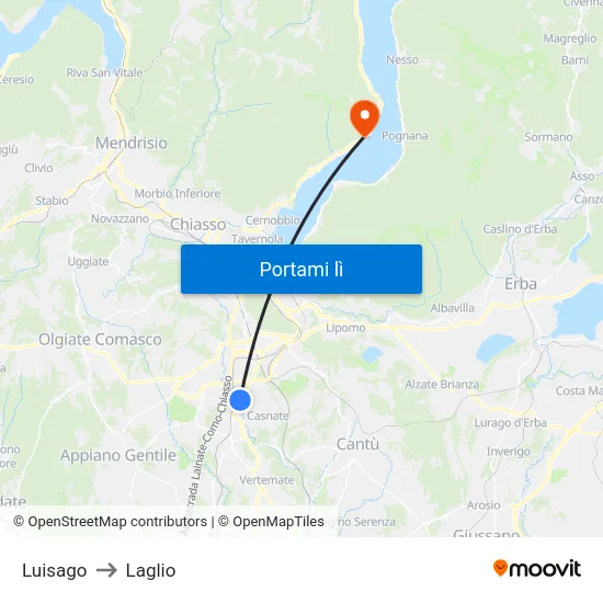 Luisago to Laglio map