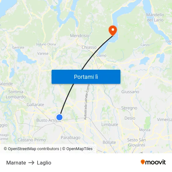 Marnate to Laglio map