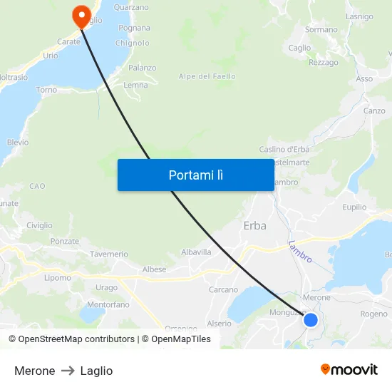 Merone to Laglio map