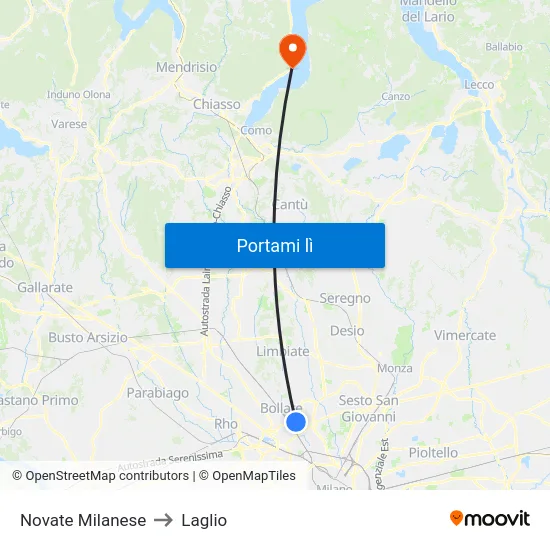 Novate Milanese to Laglio map