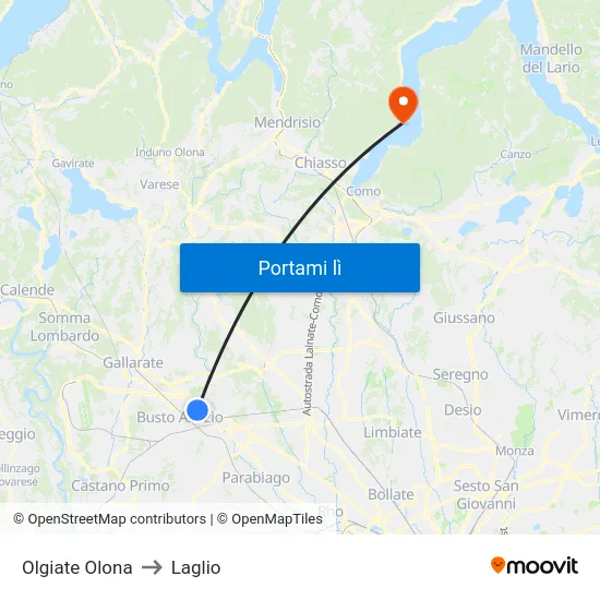 Olgiate Olona to Laglio map