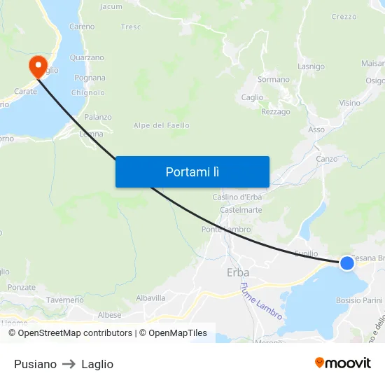 Pusiano to Laglio map
