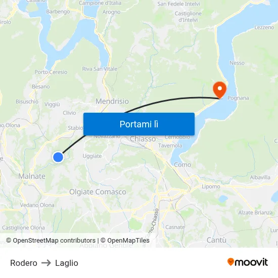 Rodero to Laglio map