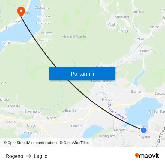 Rogeno to Laglio map