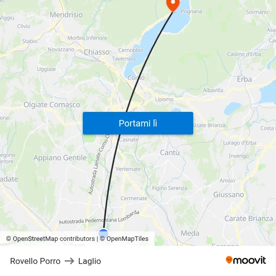 Rovello Porro to Laglio map