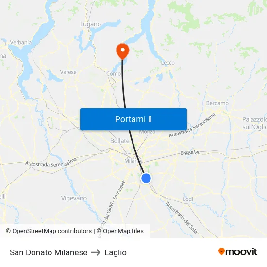 San Donato Milanese to Laglio map