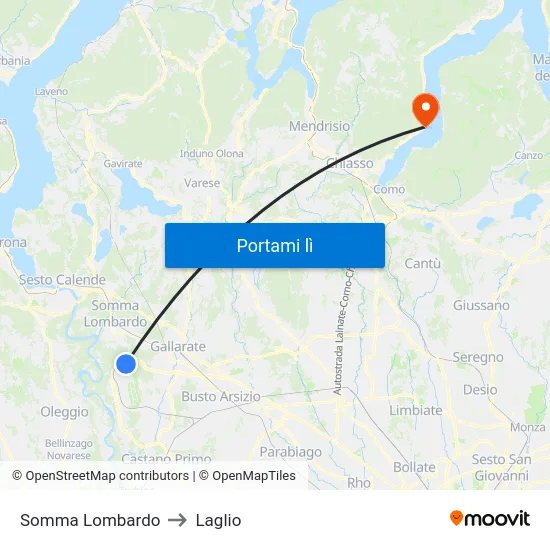 Somma Lombardo to Laglio map