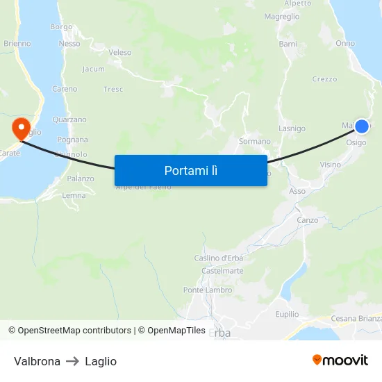 Valbrona to Laglio map