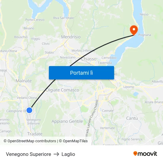 Venegono Superiore to Laglio map