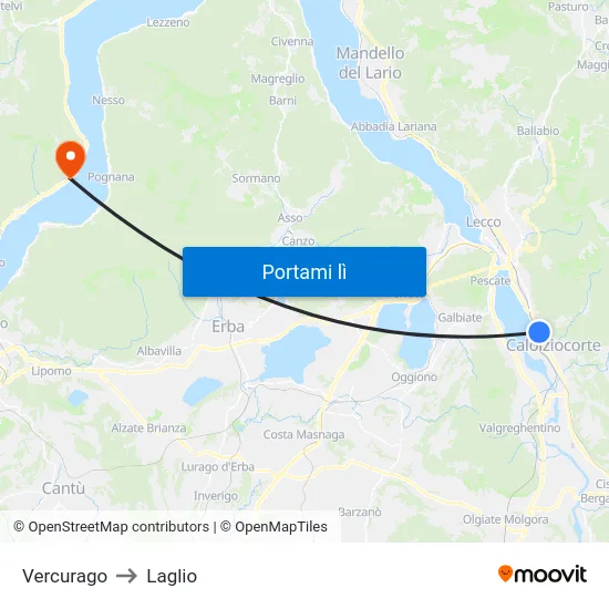 Vercurago to Laglio map