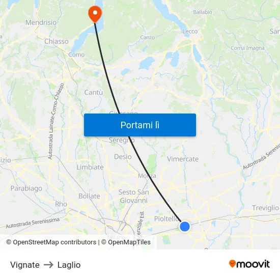 Vignate to Laglio map