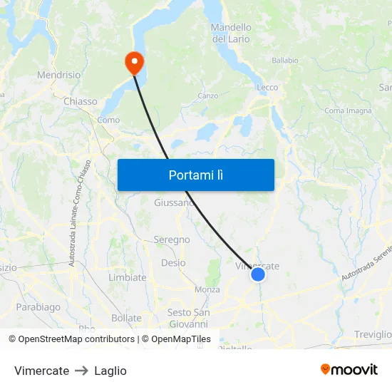 Vimercate to Laglio map