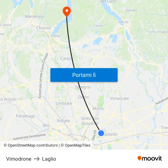 Vimodrone to Laglio map