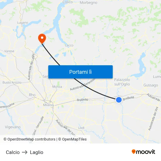 Calcio to Laglio map