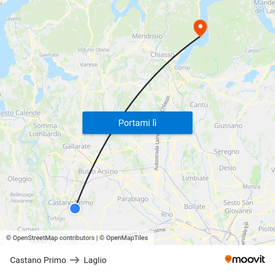 Castano Primo to Laglio map