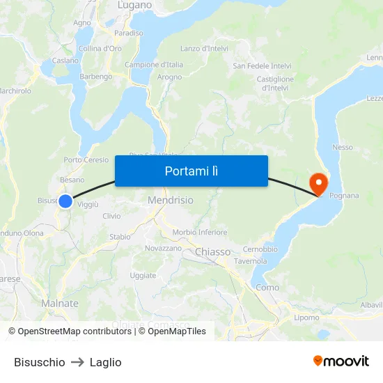 Bisuschio to Laglio map