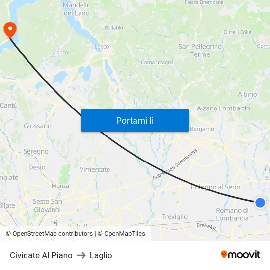 Cividate Al Piano to Laglio map