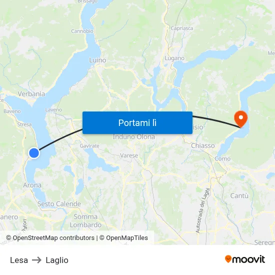 Lesa to Laglio map