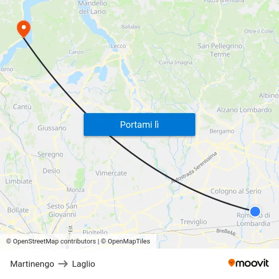 Martinengo to Laglio map