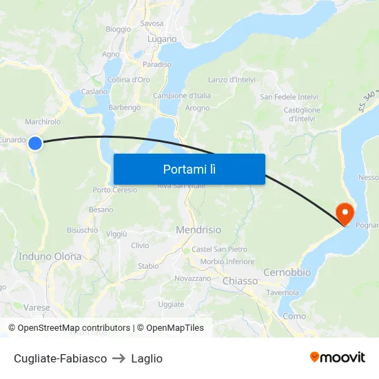 Cugliate-Fabiasco to Laglio map