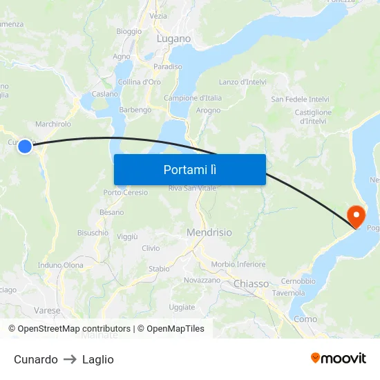 Cunardo to Laglio map