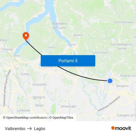 Valbrembo to Laglio map