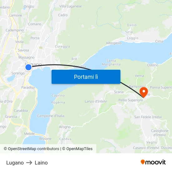 Lugano to Laino map