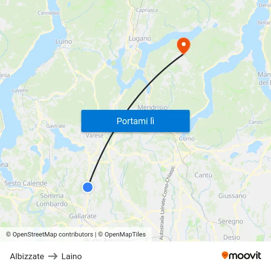 Albizzate to Laino map