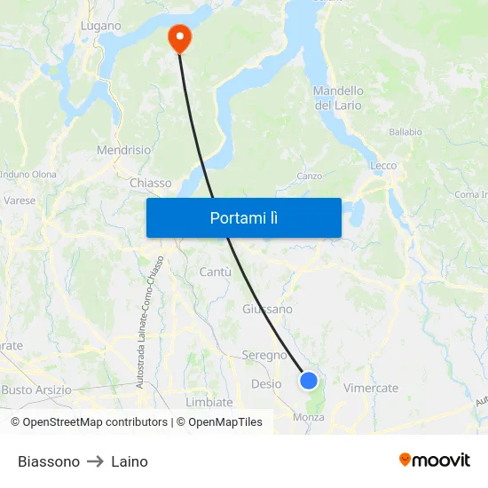 Biassono to Laino map