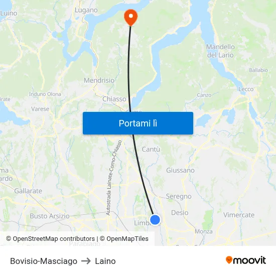 Bovisio-Masciago to Laino map