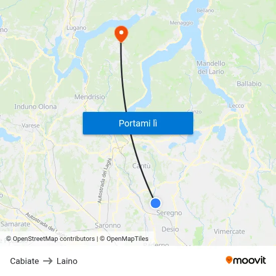 Cabiate to Laino map