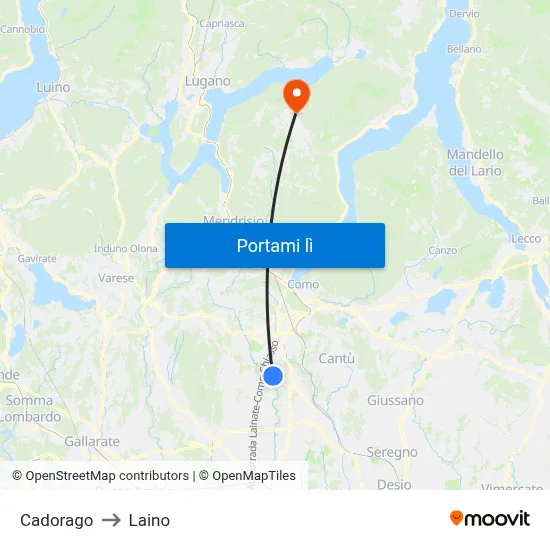 Cadorago to Laino map