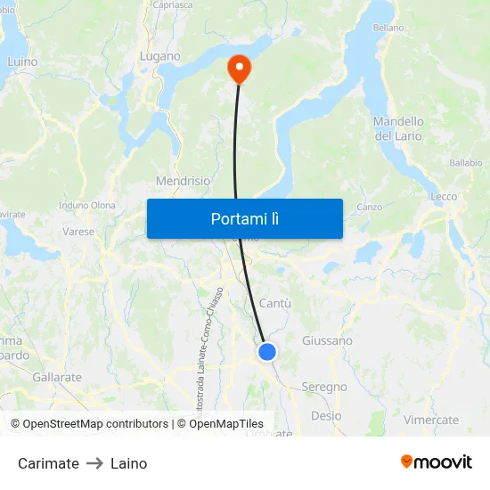 Carimate to Laino map