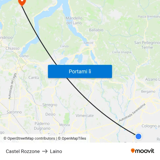 Castel Rozzone to Laino map