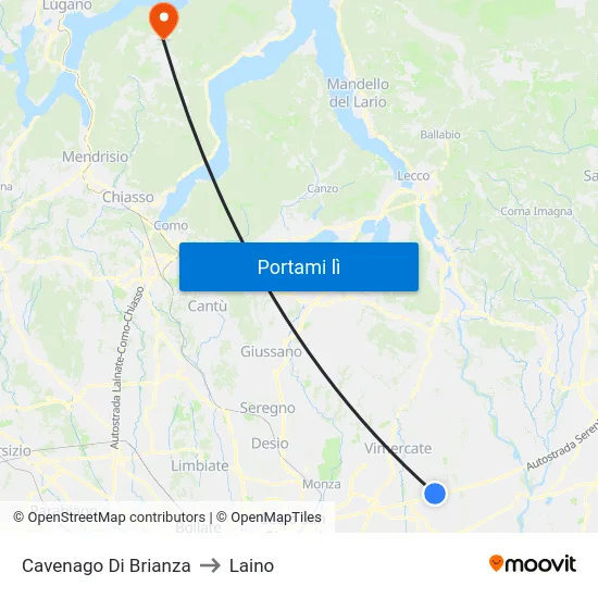 Cavenago Di Brianza to Laino map
