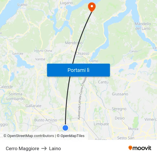 Cerro Maggiore to Laino map