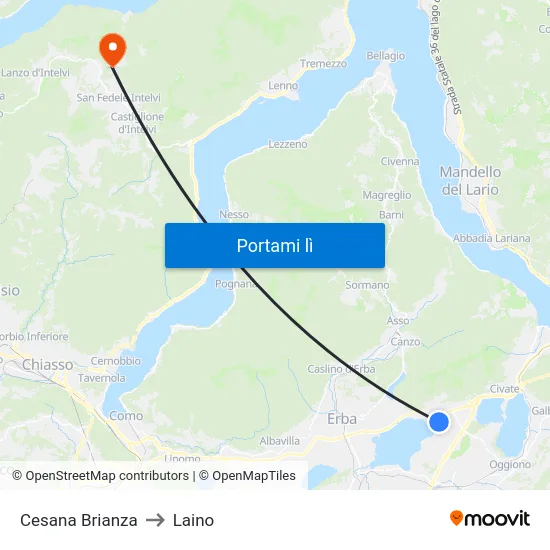 Cesana Brianza to Laino map