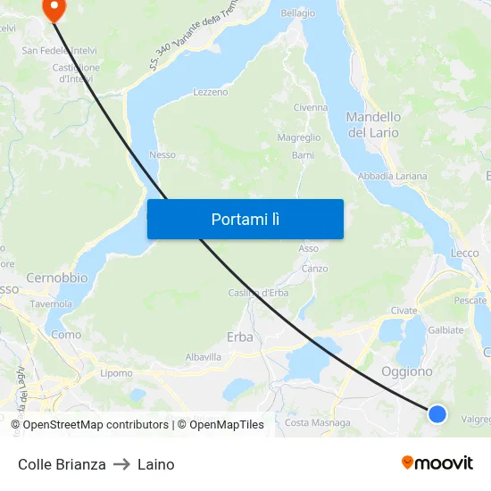 Colle Brianza to Laino map
