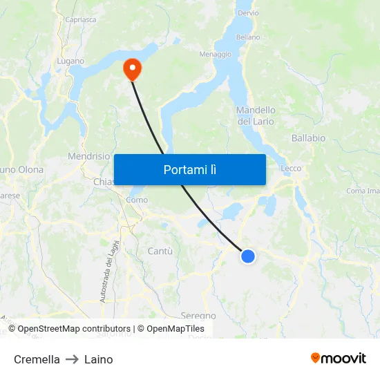 Cremella to Laino map