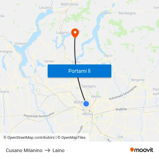 Cusano Milanino to Laino map