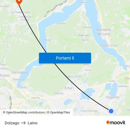 Dolzago to Laino map