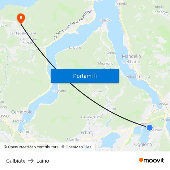 Galbiate to Laino map