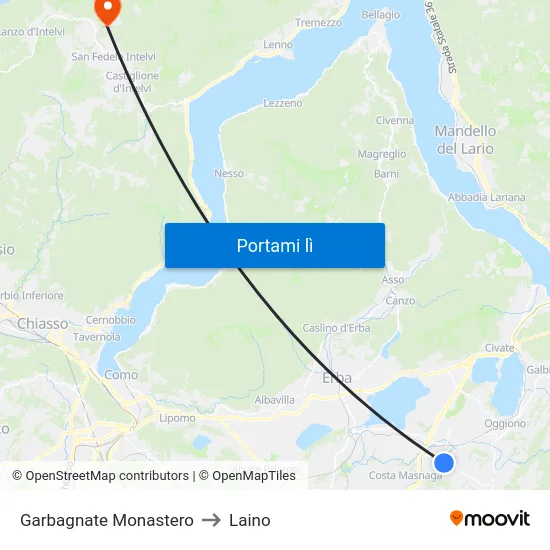 Garbagnate Monastero to Laino map