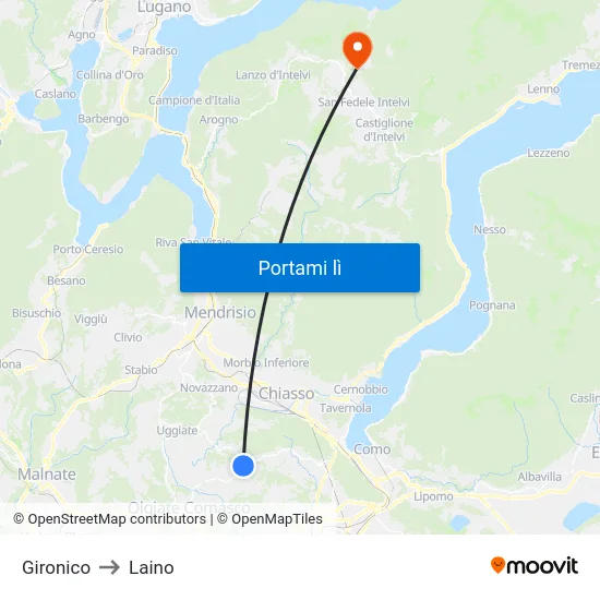 Gironico to Laino map