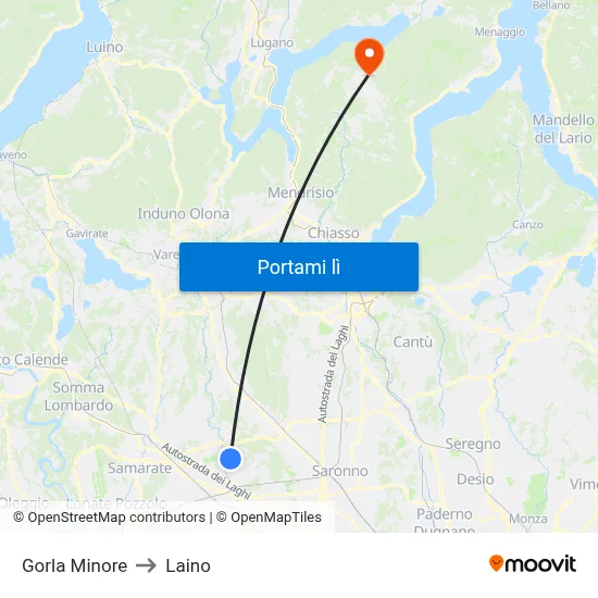 Gorla Minore to Laino map