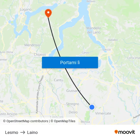 Lesmo to Laino map