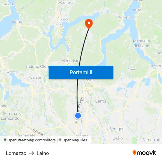 Lomazzo to Laino map
