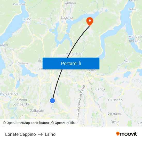 Lonate Ceppino to Laino map